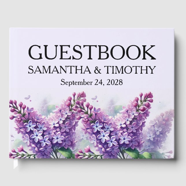 Lilac Flowers Elegant Watercolor Floral Wedding Guest Book (Front)