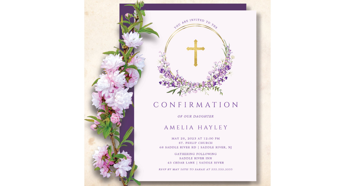 Lilac Flowers Girls First Confirmation Invitation Zazzle