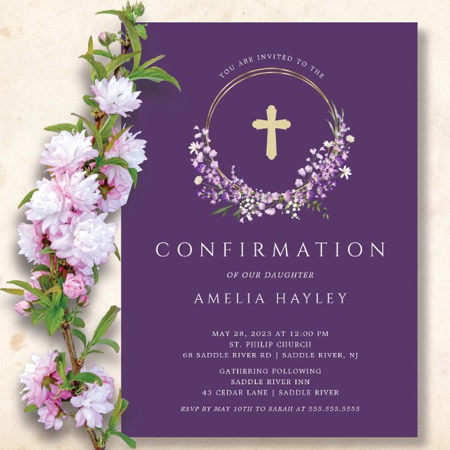 Lilac Flowers Girls First Confirmation Invitation (Creator Uploaded)