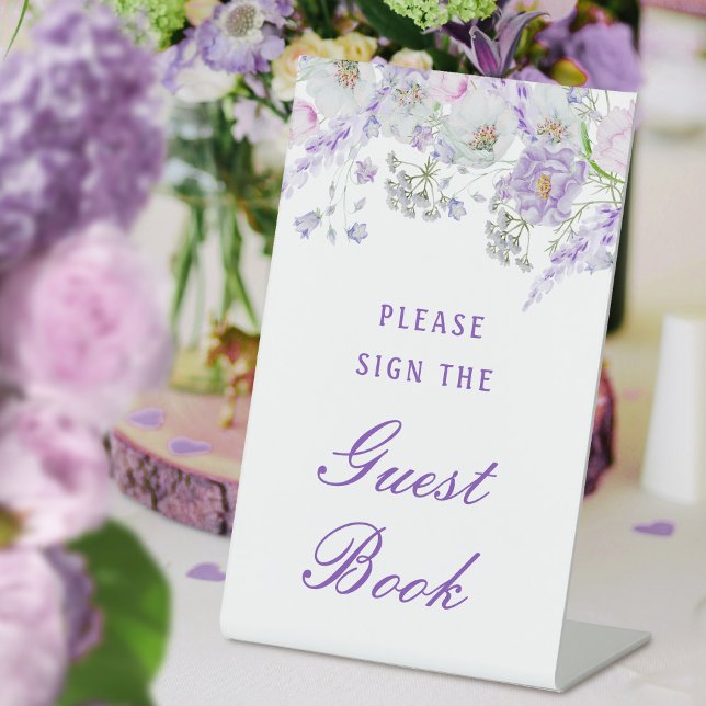 Lilac Flowers Guest Book Pedestal Sign (Creator Uploaded)
