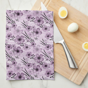 Lilac flowers pattern on tiger background tea towel