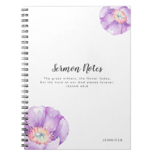 Lilac Flowers Personalised Sermon Notes Journal