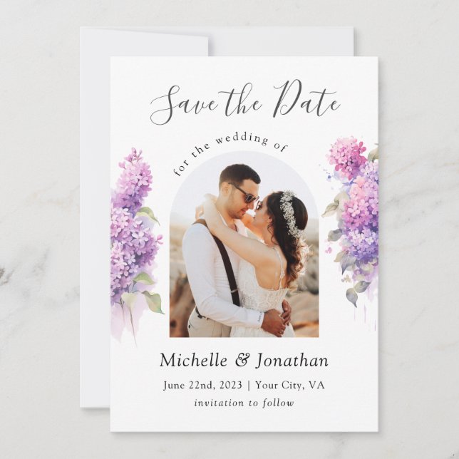 Lilac Flowers Photo Bible Verse Christian Wedding Save The Date (Front)