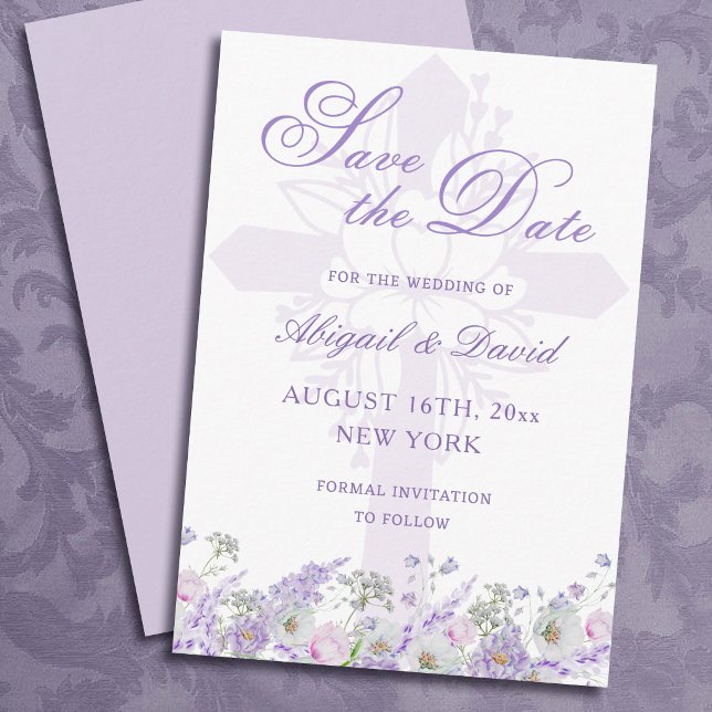 Lilac Flowers Religious Wedding Save The Date (Creator Uploaded)