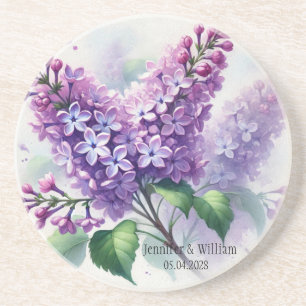 Lilac Flowers Watercolor Floral Wedding Coaster