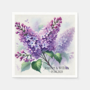 Lilac Flowers Watercolor Floral Wedding Napkin