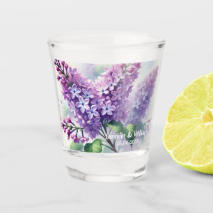 Lilac Flowers Watercolor Floral Wedding Shot Glass