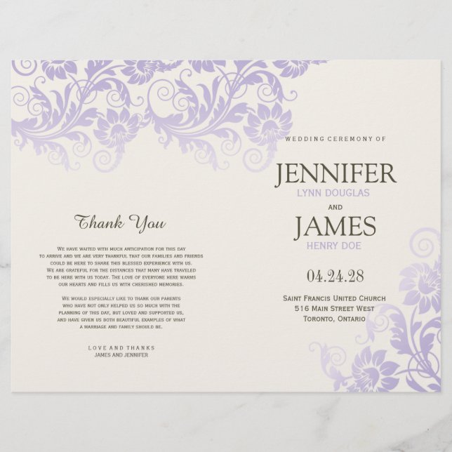 Lilac Flowers Wedding Programs (Front)