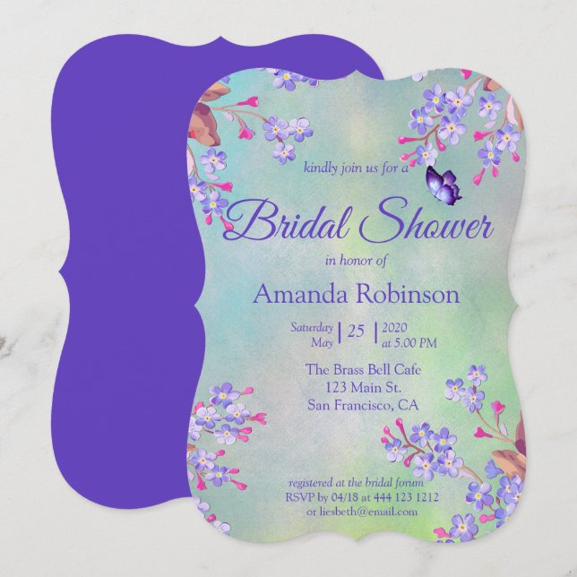 Lilac Forget-me-not Flower Bridal Shower Invitation (Front/Back)