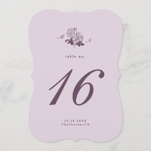 Lilac French Botanical Die Cut Table Number