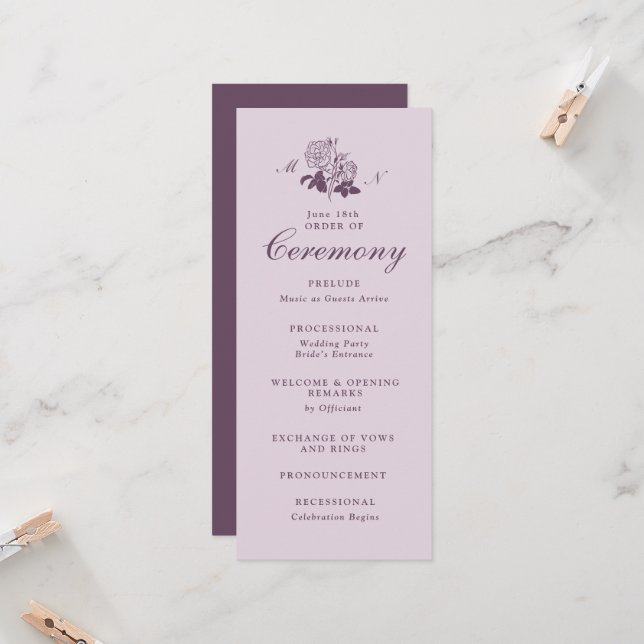 Lilac French Botanical Wedding Program (Front/Back In Situ)