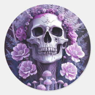 Lilac Garden Goth Skull, Purple Fantasy Classic Round Sticker