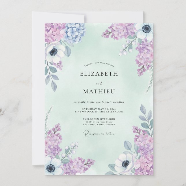 Lilac Gentle Botanical Wedding Invitation (Front)