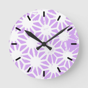 Lilac geometric pattern round clock