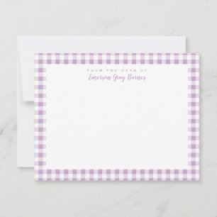 Lilac Gingham Check Personal Stationery Card