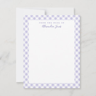 Lilac Gingham Check Personal Stationery Note Card