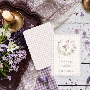 Lilac Gingham Watercolor Baby Goose Shower LPM26 Invitation