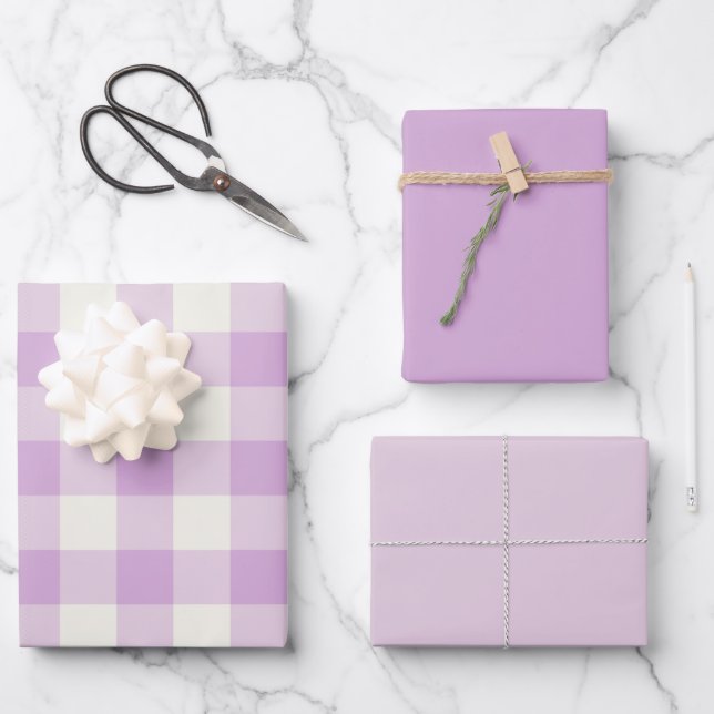 Lilac Gingham Wrapping Paper Sheet (Front)