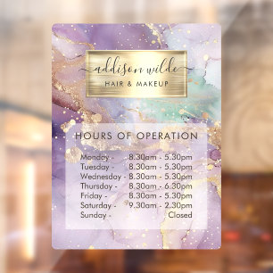 Lilac Glitter Watercolor Faux Gold Business Hours