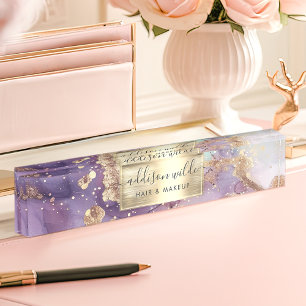 Lilac Glitter Watercolor Faux Gold Foil Nameplate