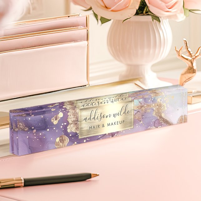Lilac Glitter Watercolor Faux Gold Foil Nameplate (Creator Uploaded)