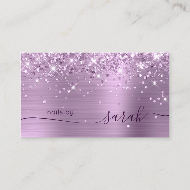 Lilac Glittery Glam Stylish Signature Business Card (Front)