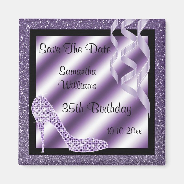 Lilac Glittery Stiletto & Streamers 35th Birthday Magnet (Front)