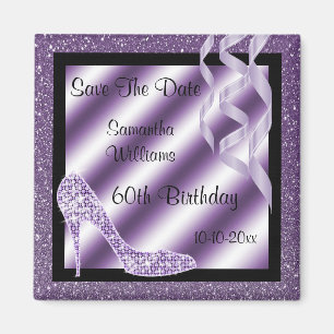 Lilac Glittery Stiletto & Streamers 60th Birthday Magnet