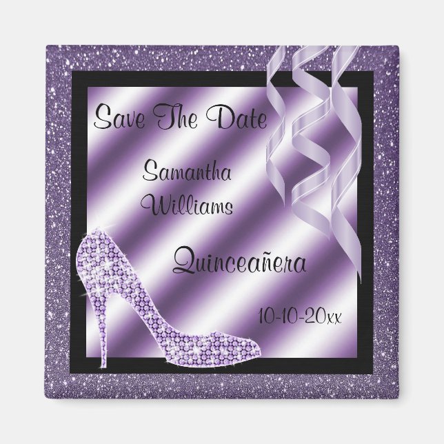 Lilac Glittery Stiletto & Streamers Quinceañera Magnet (Front)