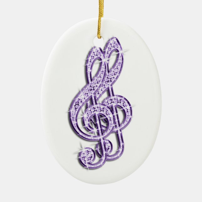 Lilac Glitzy Sparkly Diamond Music Notes Ceramic Tree Decoration (Front)