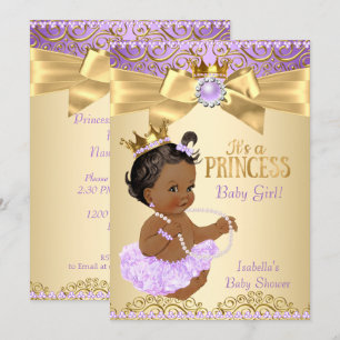 Lilac Gold Ballerina Princess Baby Shower Ethnic Invitation