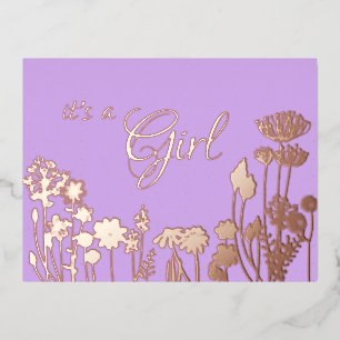 Lilac   Gold Floral it's a Girl Birth Announcement