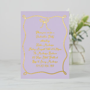 Lilac & Gold Hand Drawn Bow Photo Graduation Party
