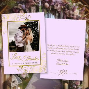 Lilac & Gold Love Thanks Photo & Note Wedding Thank You Card