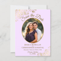 Lilac & Gold Posh Wedding Save the Date Oval Photo