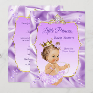 Lilac Gold Princess Baby Shower Girl brunette Invitation