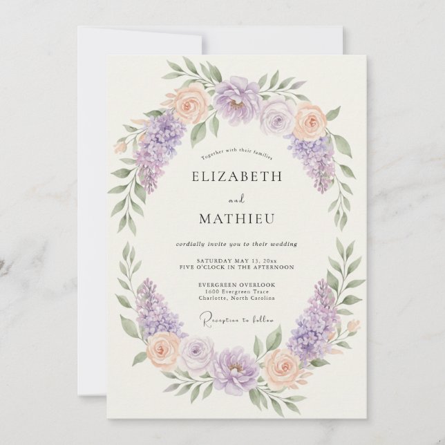 Lilac Graceful Whimsical Wedding Invitation (Front)