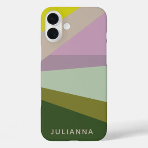Lilac Green Geometric Colour Block Personalised iPhone 16 Plus Case