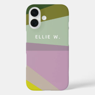 Lilac Green Geometric Colour Block Personalised iPhone 16 Case