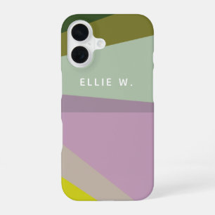 Lilac Green Geometric Colour Block Personalised iPhone 16 Case