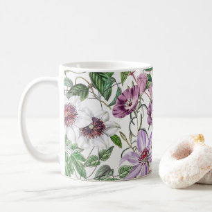 Lilac Green White Vintage Botanical Flowers Coffee Mug