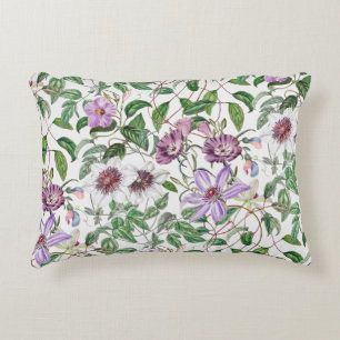 Lilac Green White Vintage Botanical Flowers Decorative Cushion