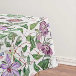 Lilac Green White Vintage Botanical Flowers Tablecloth
