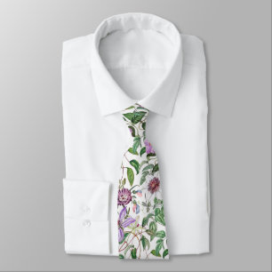 Lilac Green White Vintage Botanical Flowers Tie