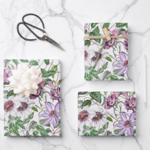 Lilac Green White Vintage Botanical Flowers Wrapping Paper Sheet