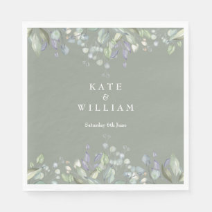 Lilac Greenery Floral Sage Green Wedding Napkin