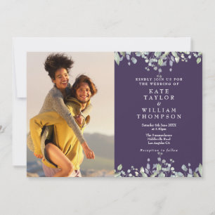 Lilac Greenery Purple Photo All In One Wedding Invitation