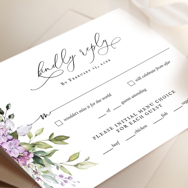 Lilac Greenery Script Wedding RSVP Reply Card (Creator Uploaded)