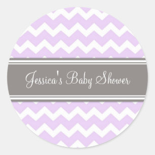 Lilac Grey Chevron Baby Shower Favour Stickers