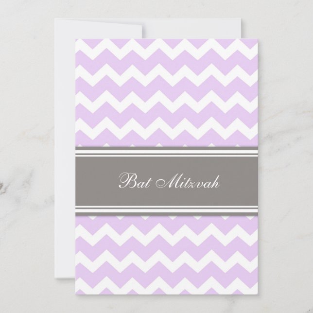 Lilac Grey Chevron Bat Mitzvah Invitations (Front)
